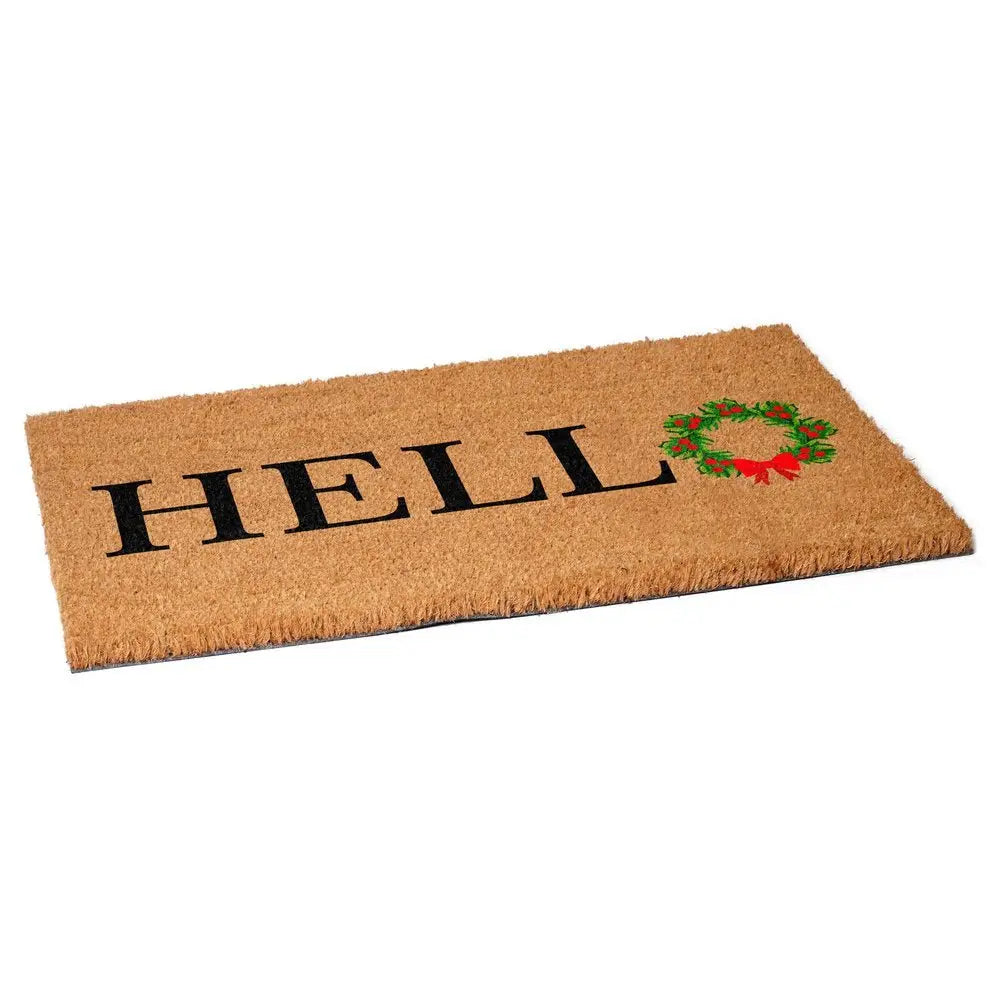 24" X 36" Brown Black And Green Christmas Outdoor Coir Door Mat - NOVA HOME FURNITURE