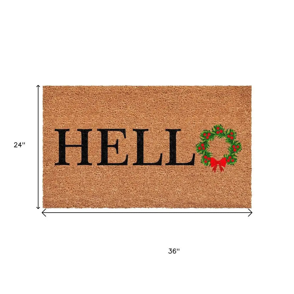 24" X 36" Brown Black And Green Christmas Outdoor Coir Door Mat - NOVA HOME FURNITURE
