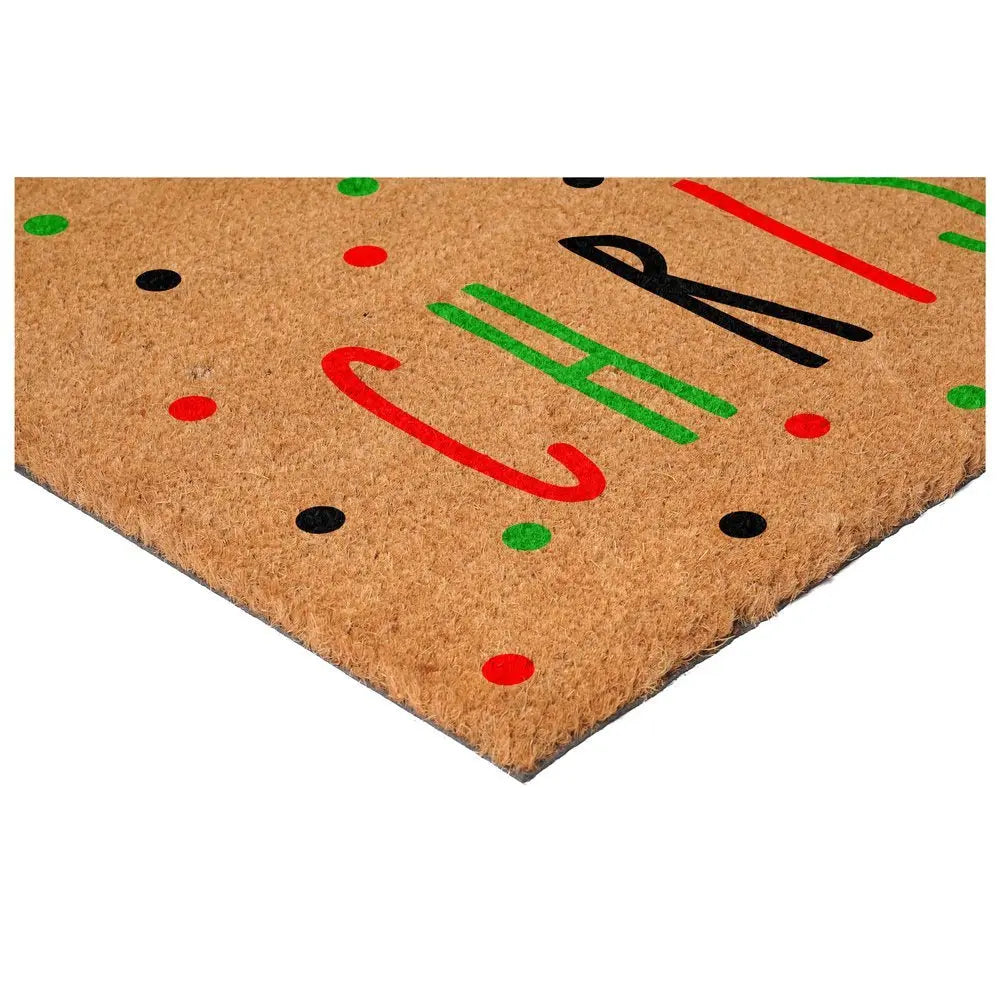 24" X 36" Brown Black And Green Merry Christmas Outdoor Coir Door Mat - NOVA HOME FURNITURE