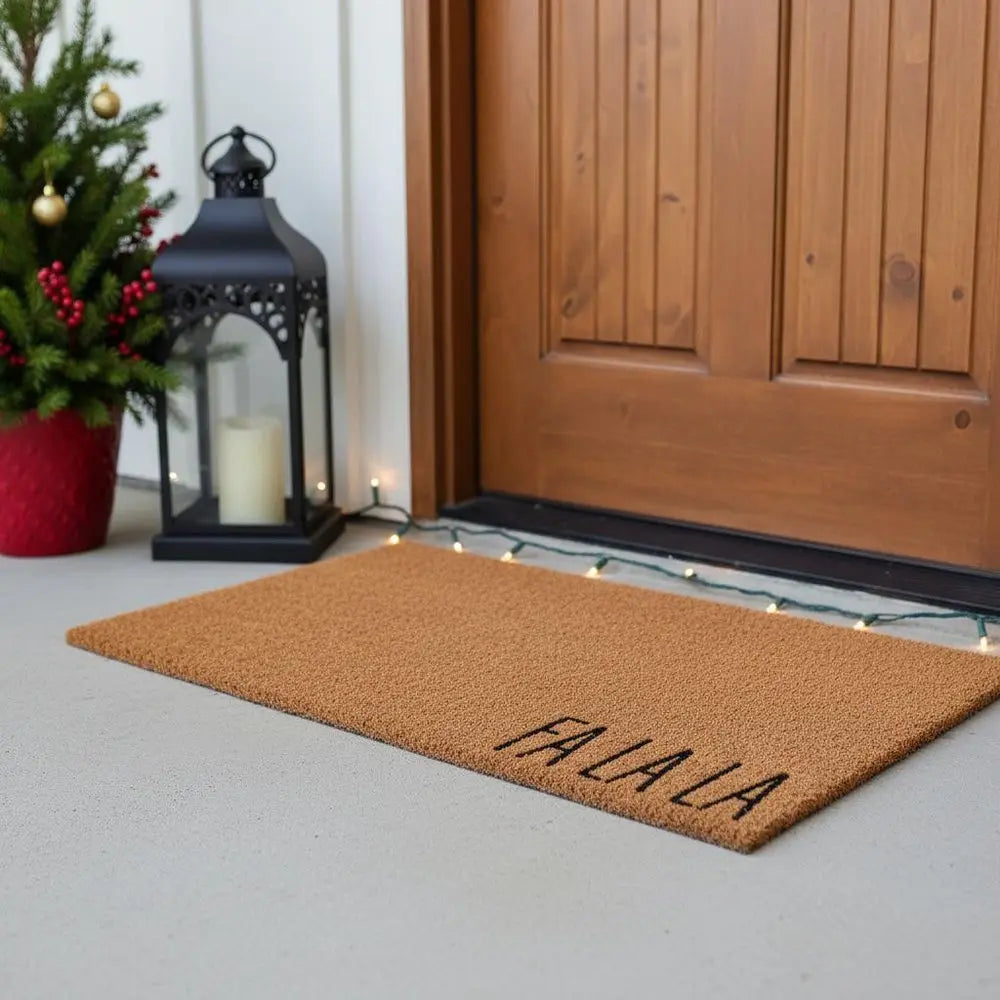 24" X 36" Brown Christmas Fa La La Outdoor Coir Door Mat - NOVA HOME FURNITURE