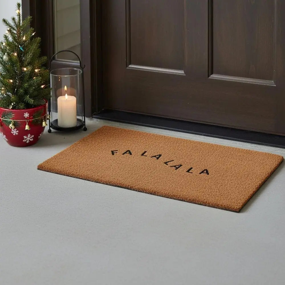 24" X 36" Brown Christmas Fa La La Outdoor Coir Door Mat - NOVA HOME FURNITURE