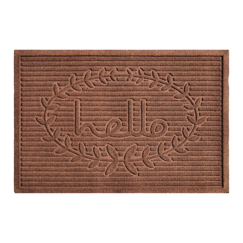24" X 36" Brown Striped Hello Outdoor Polypropylene Door Mat - NOBLE HOME INTERIORS