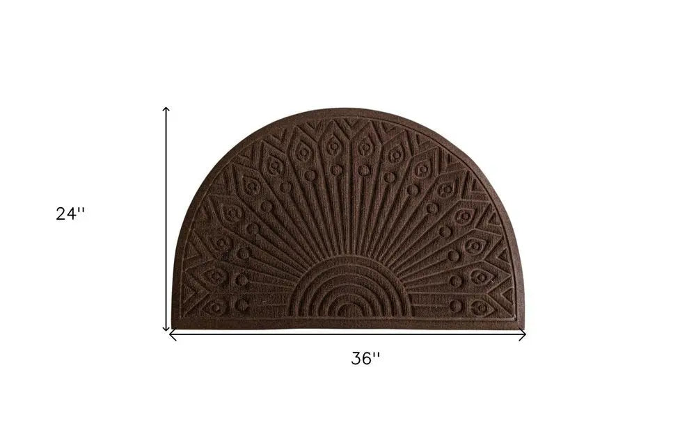 24" X 36" Brown Synthetic Fiber Abstract Outdoor Semi Circle Door Mat - NOBLE HOME INTERIORS