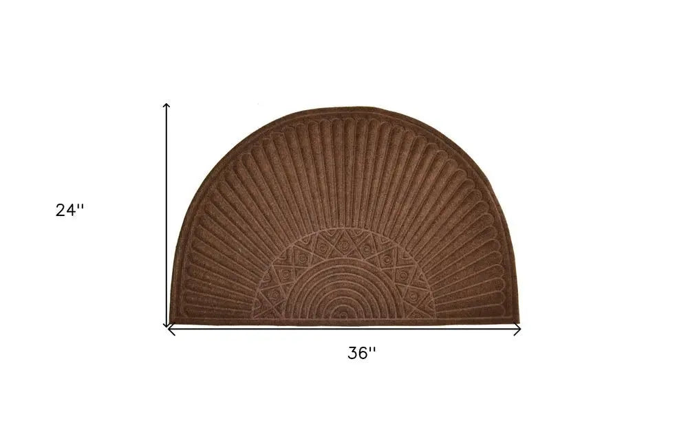24" X 36" Brown Synthetic Fiber Abstract Outdoor Semi Circle Door Mat - NOBLE HOME INTERIORS