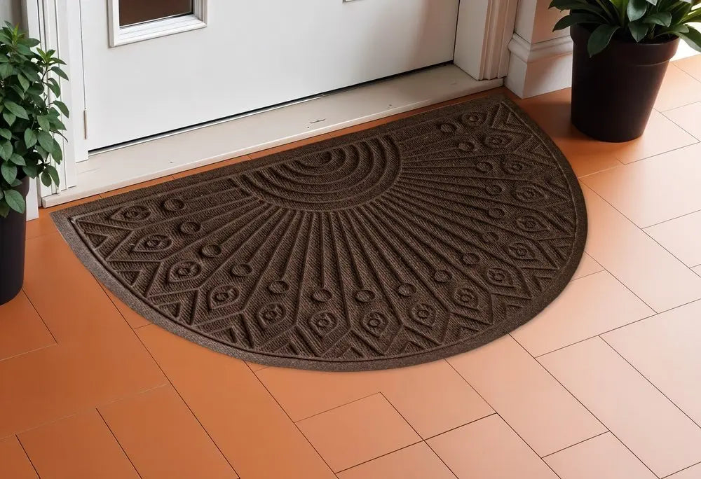 24" X 36" Brown Synthetic Fiber Abstract Outdoor Semi Circle Door Mat - NOBLE HOME INTERIORS