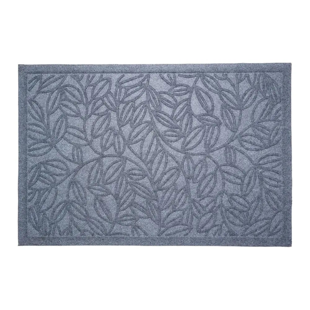 24" X 36" Gray Botanical Leaves Outdoor Polypropylene Door Mat - NOBLE HOME INTERIORS