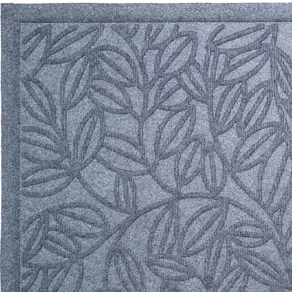 24" X 36" Gray Botanical Leaves Outdoor Polypropylene Door Mat - NOBLE HOME INTERIORS
