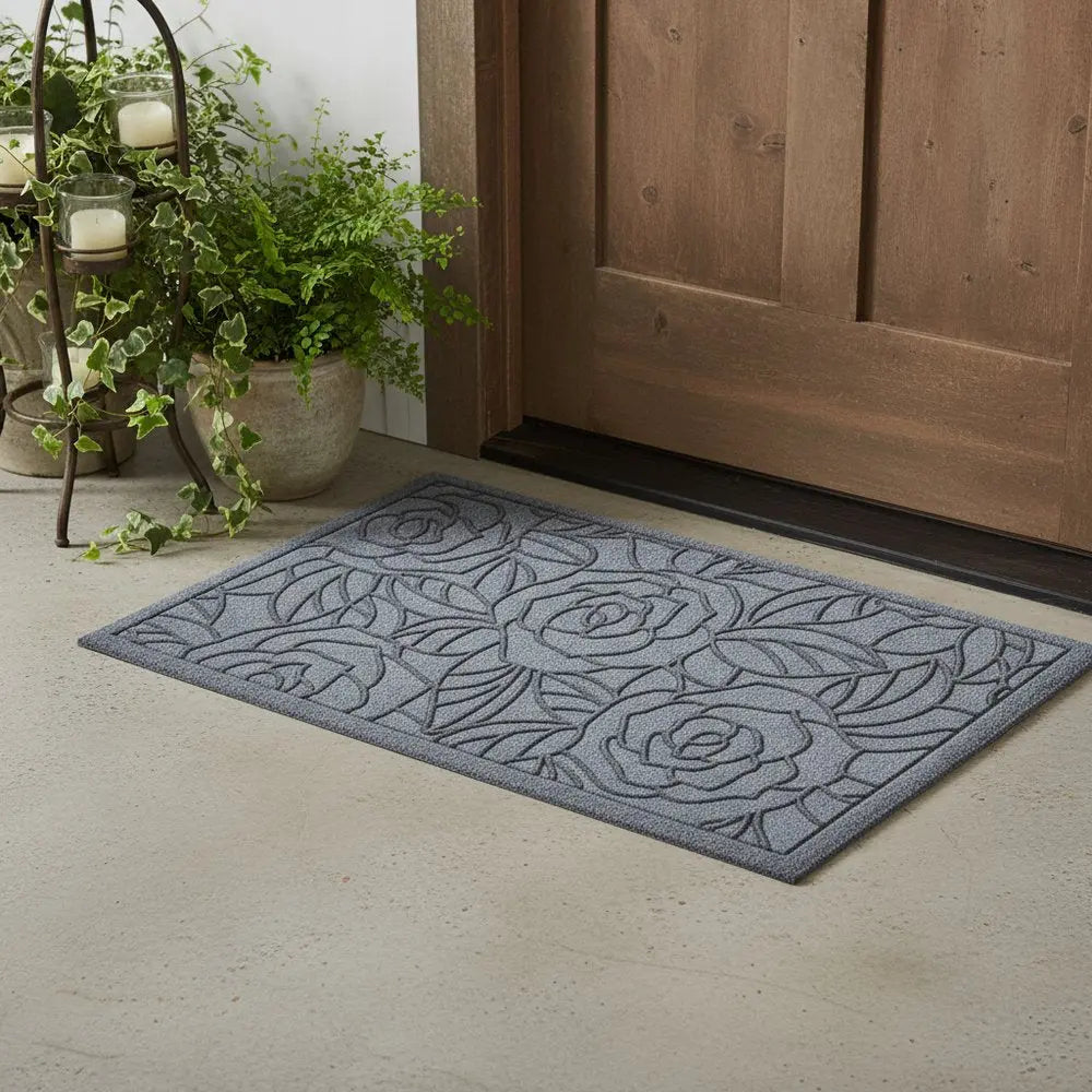 24" X 36" Gray Floral Outdoor Polypropylene Door Mat - NOVA HOME FURNITURE