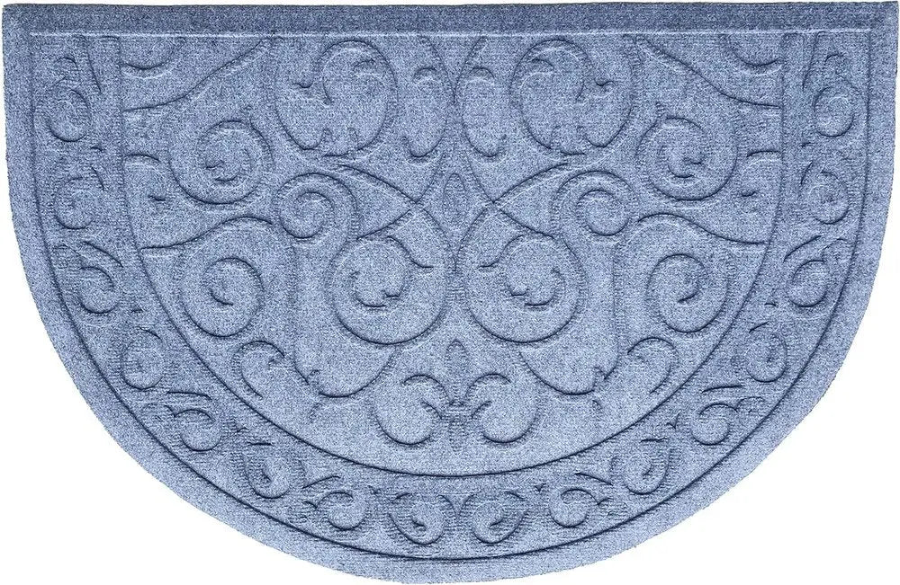 24" X 36" Gray Scrollwork Semi Circle Outdoor Polypropylene Door Mat - NOBLE HOME INTERIORS