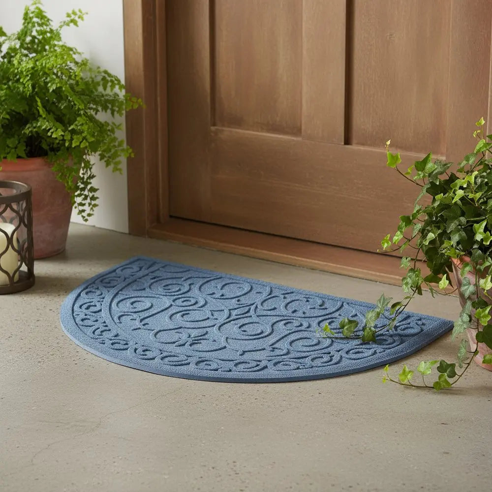 24" X 36" Gray Scrollwork Semi Circle Outdoor Polypropylene Door Mat - NOBLE HOME INTERIORS