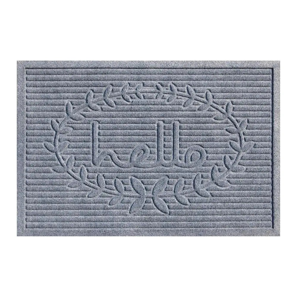 24" X 36" Gray Striped Hello Outdoor Polypropylene Door Mat - NOVA HOME FURNITURE