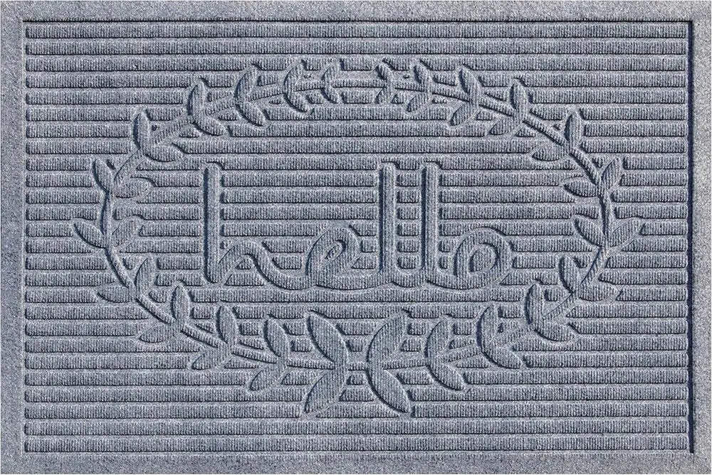 24" X 36" Gray Striped Hello Outdoor Polypropylene Door Mat - NOVA HOME FURNITURE
