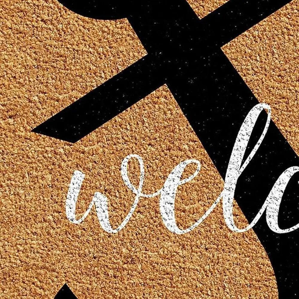 24" X 36" Natural and Black Coir Anchor Welcome Outdoor Door Mat - NOBLE HOME INTERIORS