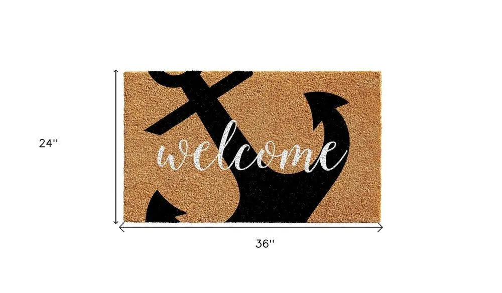 24" X 36" Natural and Black Coir Anchor Welcome Outdoor Door Mat - NOBLE HOME INTERIORS