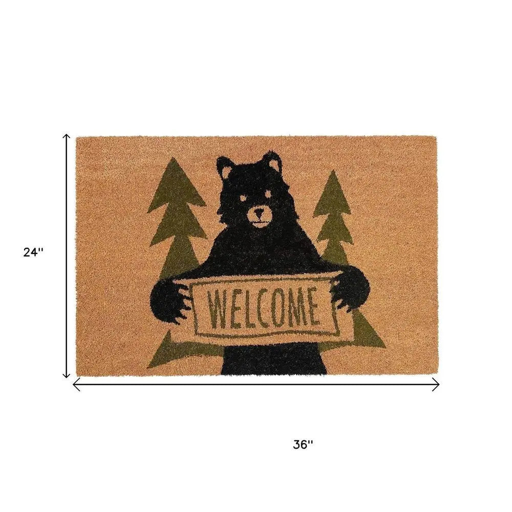 24" X 36" Natural And Black Coir Bear Outdoor Door Mat - NOBLE HOME INTERIORS