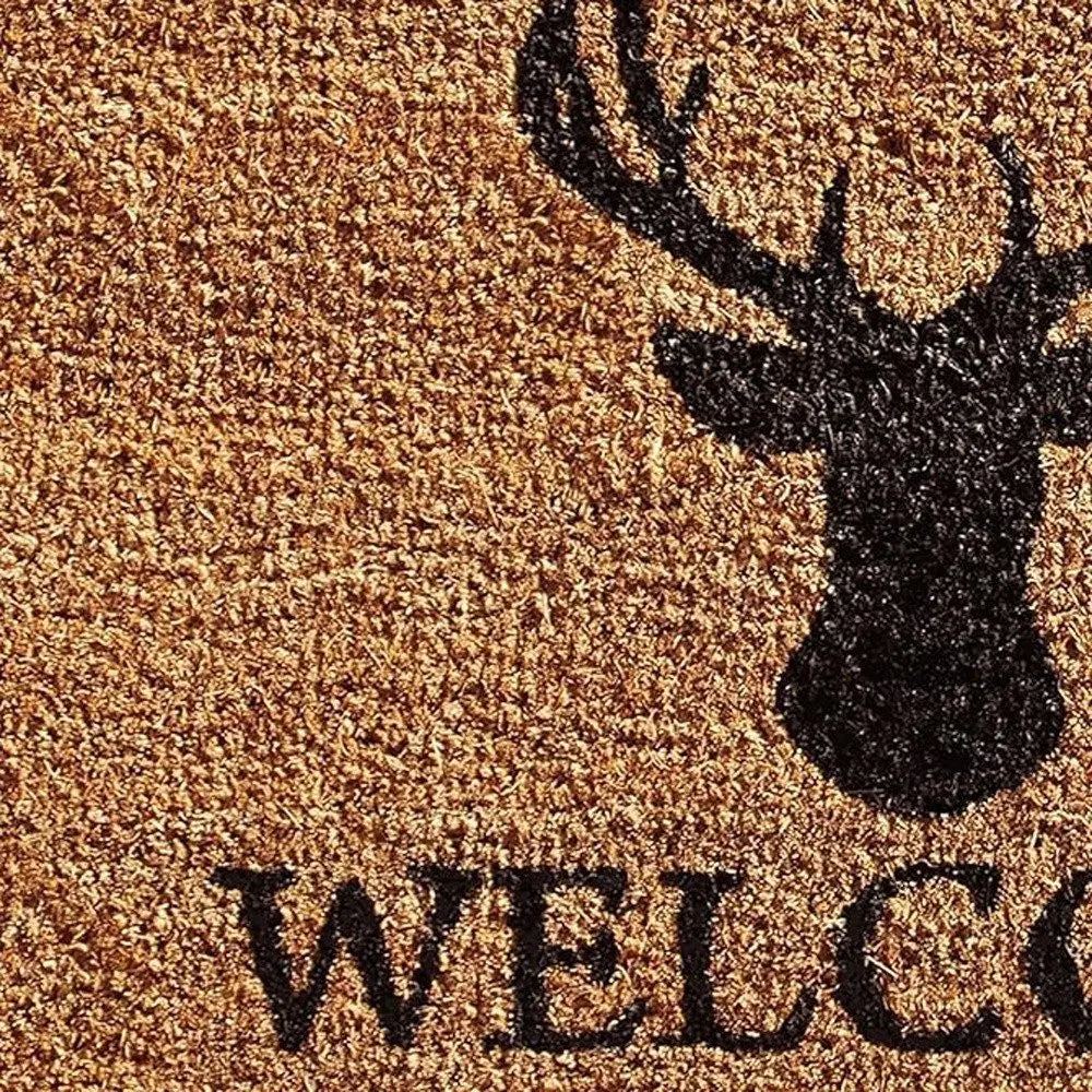 24" X 36" Natural and Black Coir Stag Welcome Outdoor Door Mat - NOBLE HOME INTERIORS