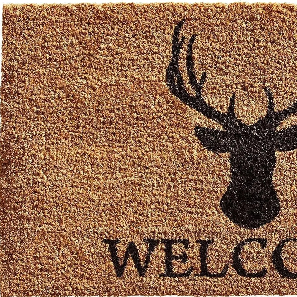 24" X 36" Natural and Black Coir Stag Welcome Outdoor Door Mat - NOBLE HOME INTERIORS