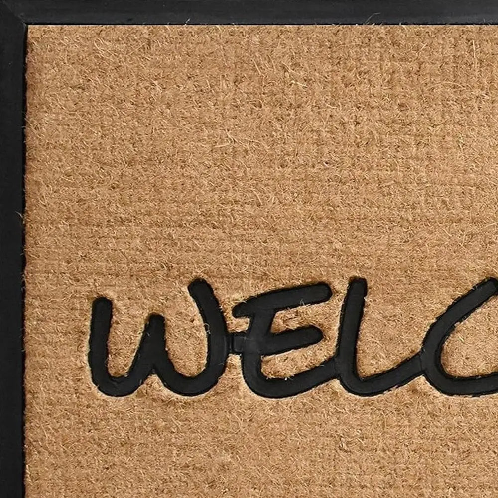 24" X 36" Natural And Black Coir Welcome Outdoor Door Mat - NOBLE HOME INTERIORS