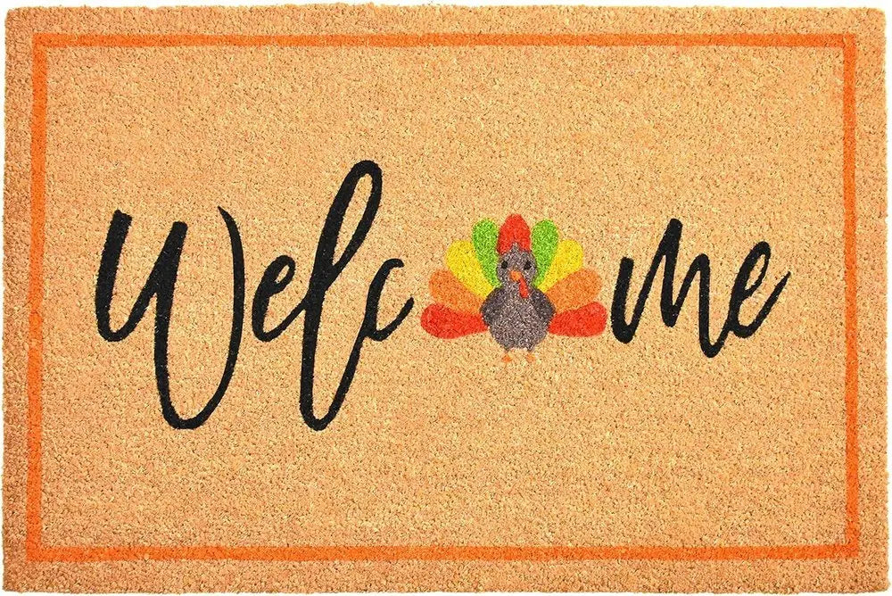24" X 36" Natural And Brown Thanksgiving Welcome Outdoor Coir Door Mat - NOVA HOME FURNITURE