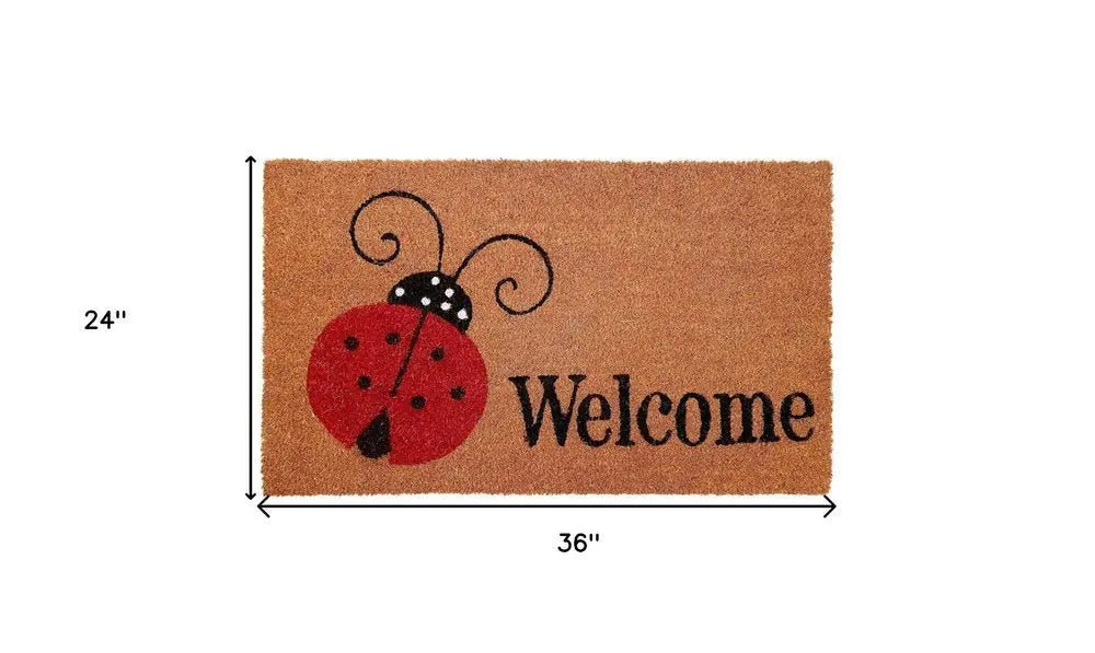 24" X 36" Natural Black and Red Coir Ladybug Welcome Outdoor Door Mat - NOBLE HOME INTERIORS