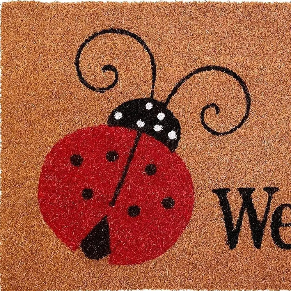 24" X 36" Natural Black and Red Coir Ladybug Welcome Outdoor Door Mat - NOBLE HOME INTERIORS