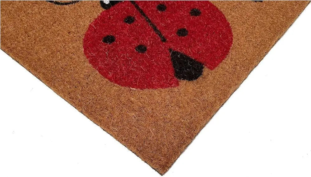 24" X 36" Natural Black and Red Coir Ladybug Welcome Outdoor Door Mat - NOBLE HOME INTERIORS