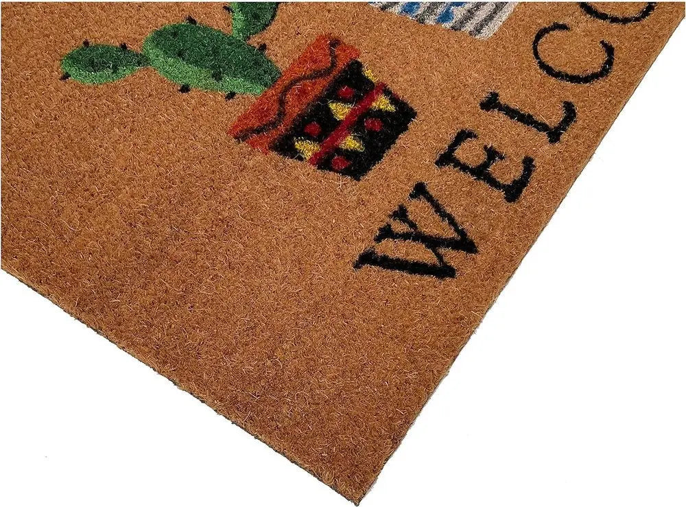 24" X 36" Natural Green and Black Coir Cactus Welcome Outdoor Door Mat - NOBLE HOME INTERIORS