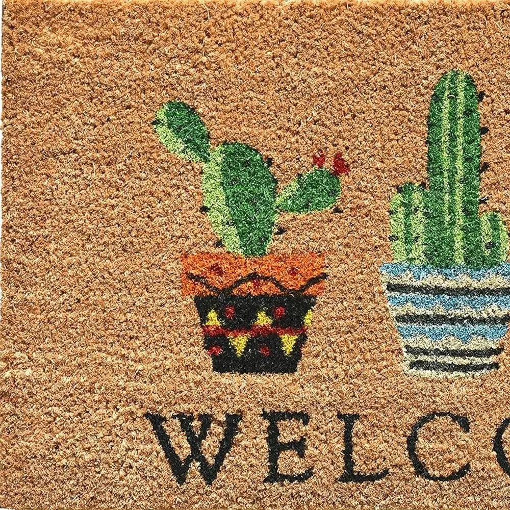 24" X 36" Natural Green and Black Coir Cactus Welcome Outdoor Door Mat - NOBLE HOME INTERIORS