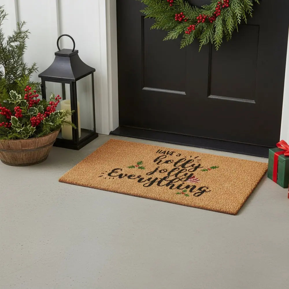 24" X 36" Natural Red and Green Coir Merry Christmas Outdoor Christmas Door Mat - NOBLE HOME INTERIORS