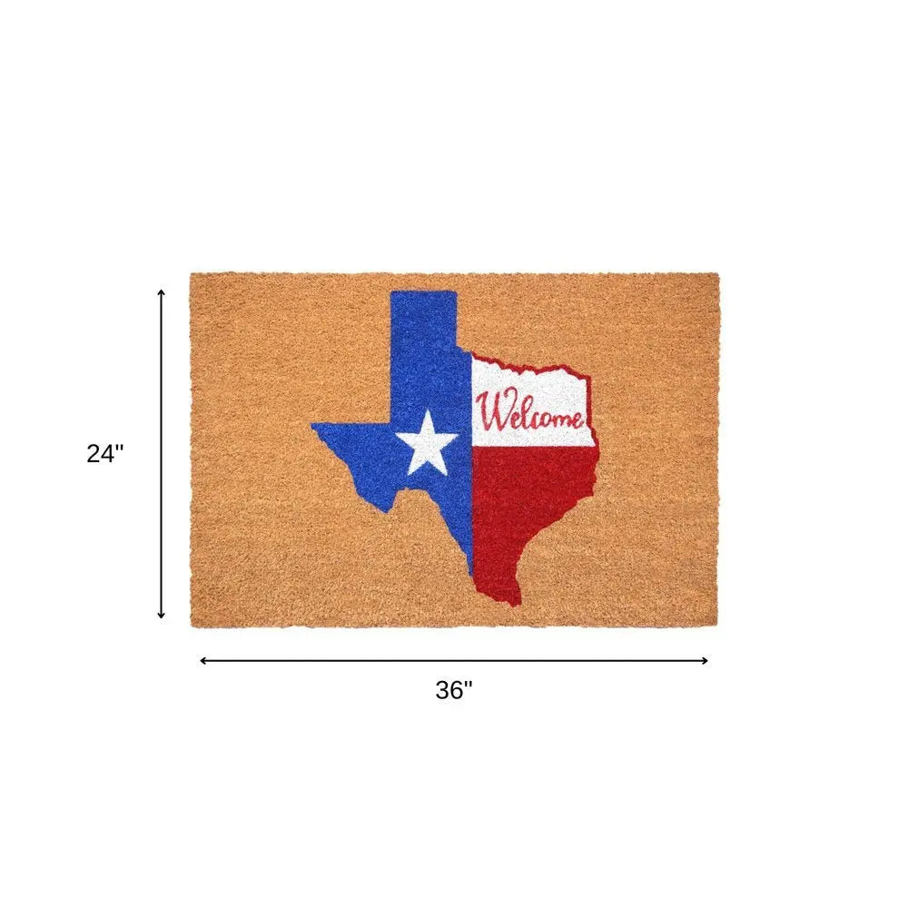 24" X 36" Natural Red White and Blue Coir Texas Outdoor Door Mat - NOBLE HOME INTERIORS
