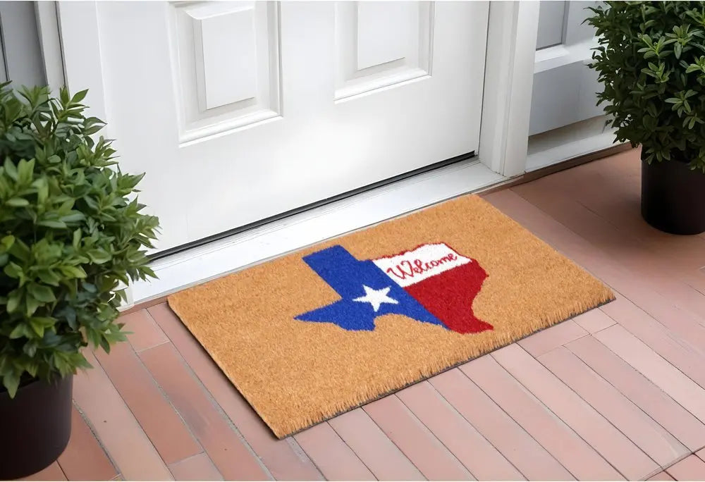 24" X 36" Natural Red White and Blue Coir Texas Outdoor Door Mat - NOBLE HOME INTERIORS