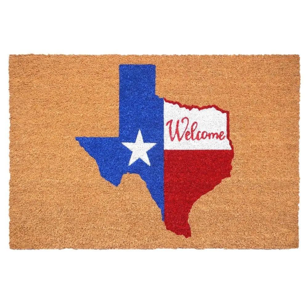 24" X 36" Natural Red White and Blue Coir Texas Outdoor Door Mat - NOBLE HOME INTERIORS