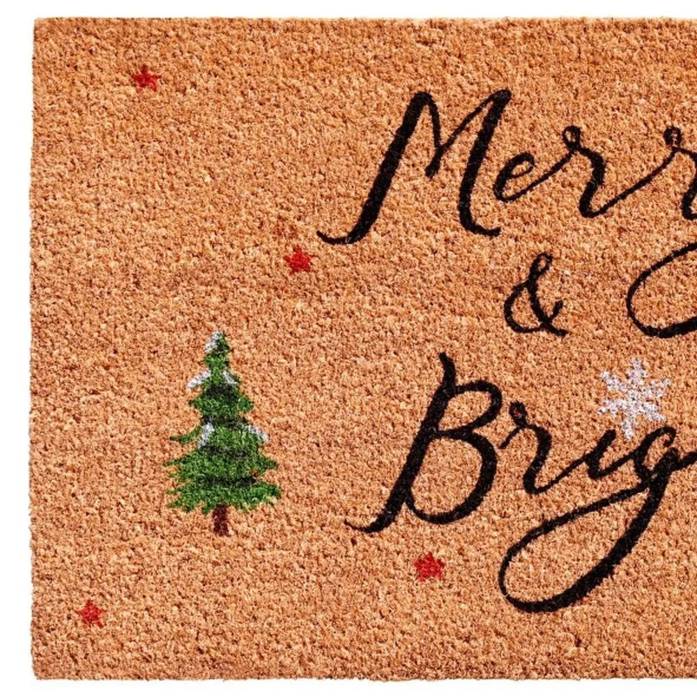 24" X 36" Red and Black Coir Merry and Bright Outdoor Christmas Door Mat - NOBLE HOME INTERIORS
