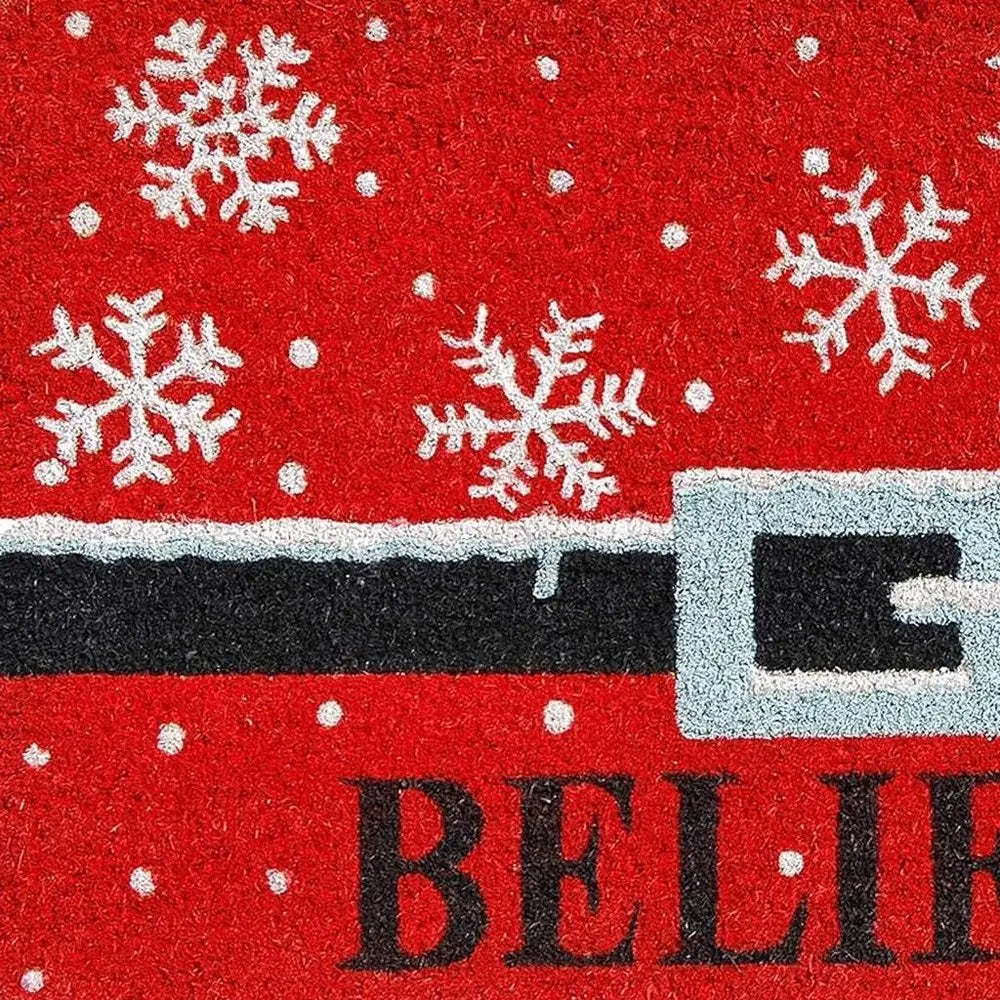 24" X 36" Red And Black Coir Snowflake Outdoor Christmas Door Mat - NOBLE HOME INTERIORS