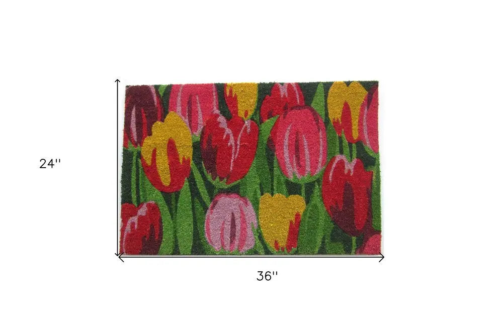 24" X 36" Red and Green Coir Floral Outdoor Spring Door Mat - NOBLE HOME INTERIORS