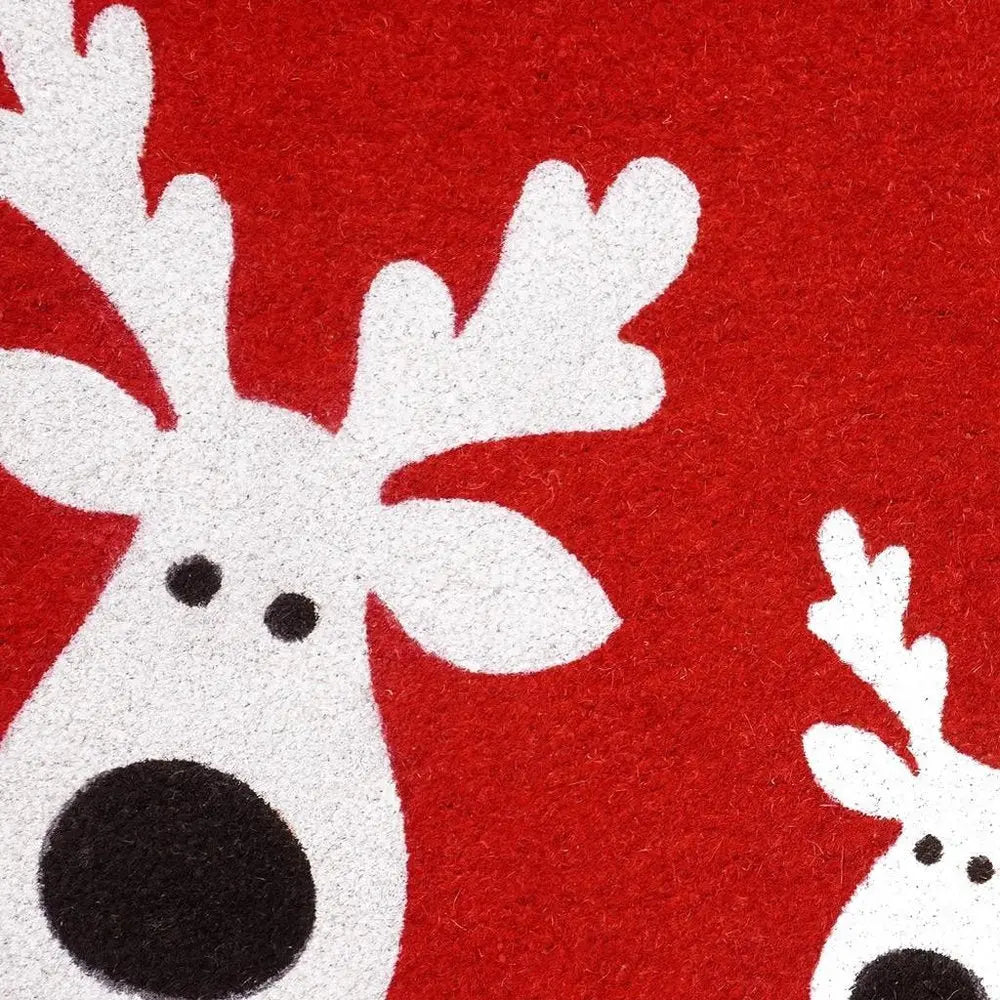 24" X 36" Red White And Black Christmas Reindeer Outdoor Coir Door Mat - NOBLE HOME INTERIORS