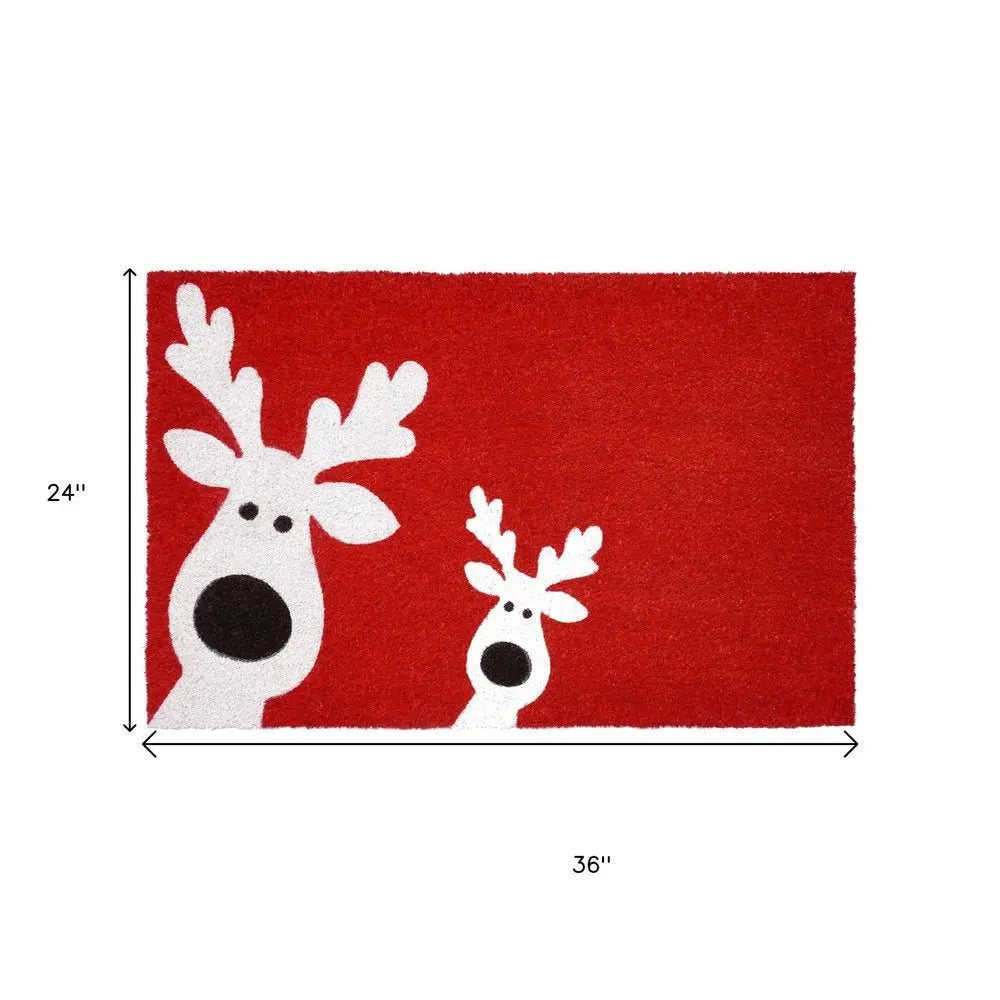 24" X 36" Red White And Black Christmas Reindeer Outdoor Coir Door Mat - NOBLE HOME INTERIORS