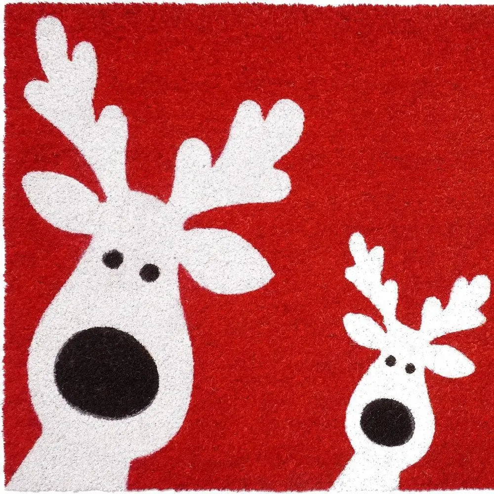 24" X 36" Red White And Black Christmas Reindeer Outdoor Coir Door Mat - NOBLE HOME INTERIORS