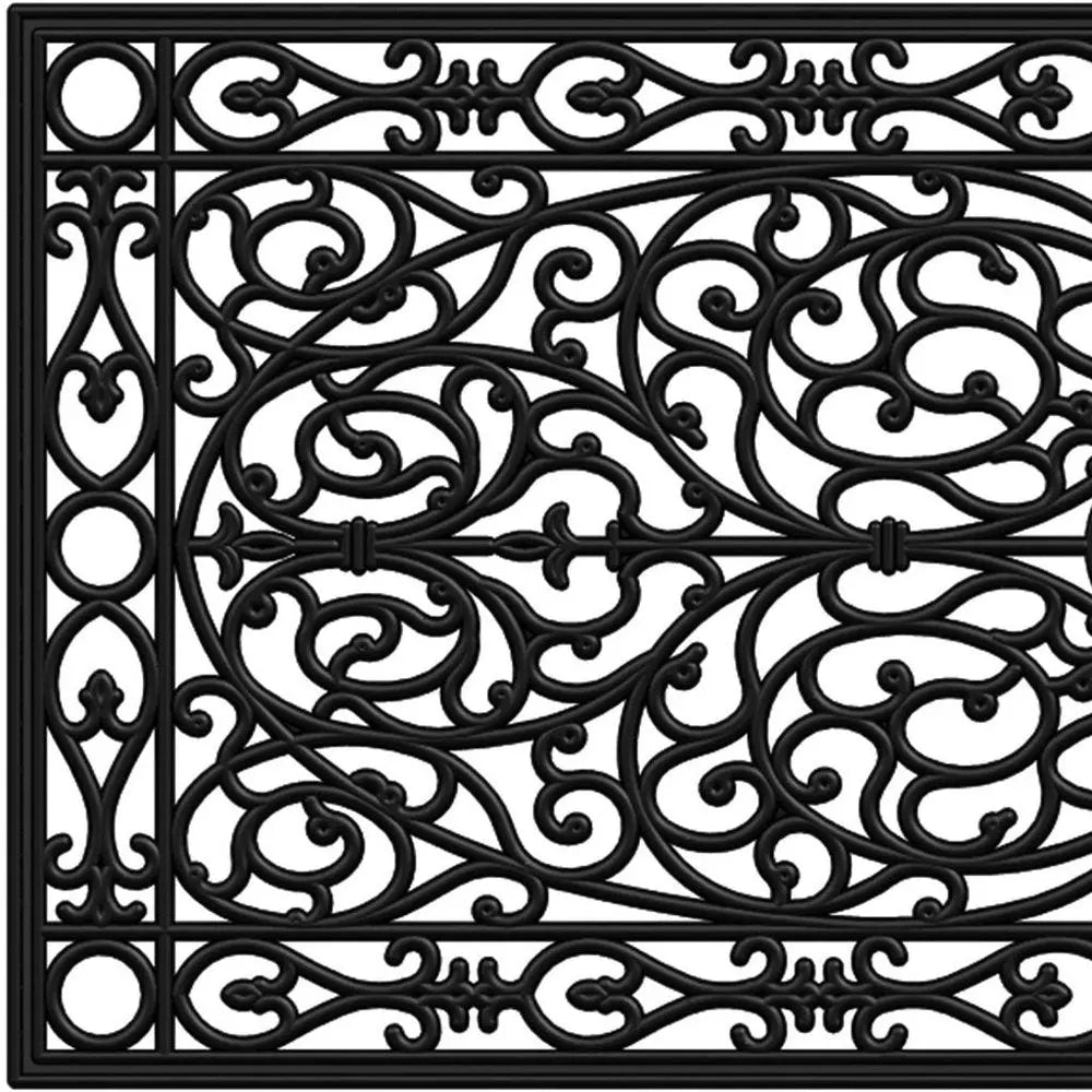 24" X 48" Black Scrollwork Outdoor Rubber Door Mat - NOBLE HOME INTERIORS