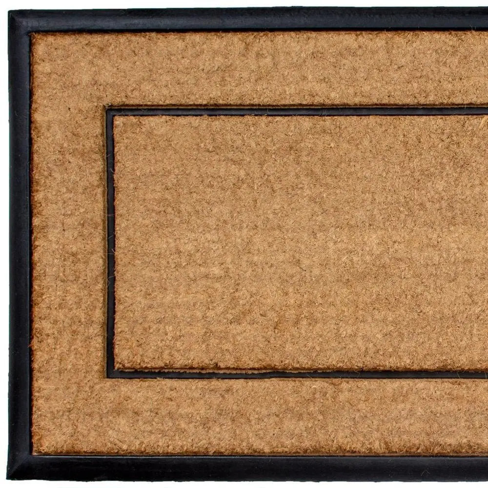 24" X 48" Natural And Black Striped Border Outdoor Coir And Rubber Door Mat - NOBLE HOME INTERIORS