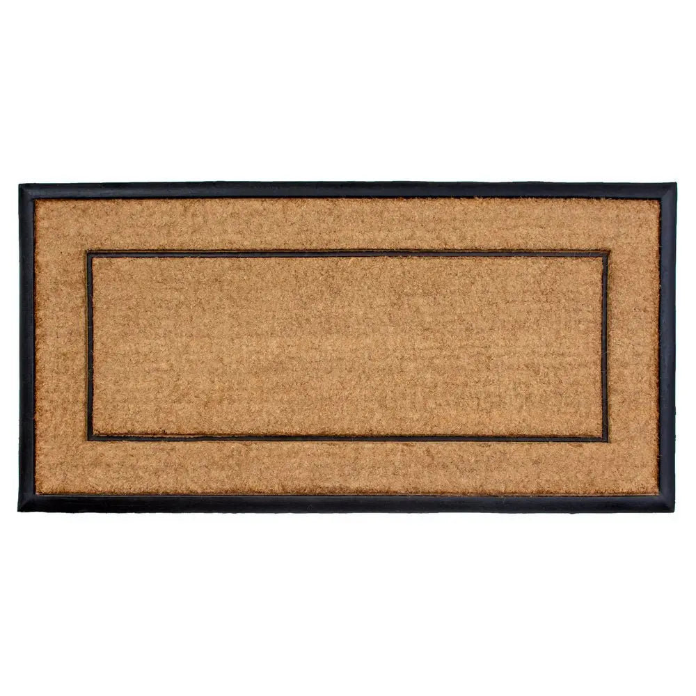 24" X 48" Natural And Black Striped Border Outdoor Coir And Rubber Door Mat - NOBLE HOME INTERIORS