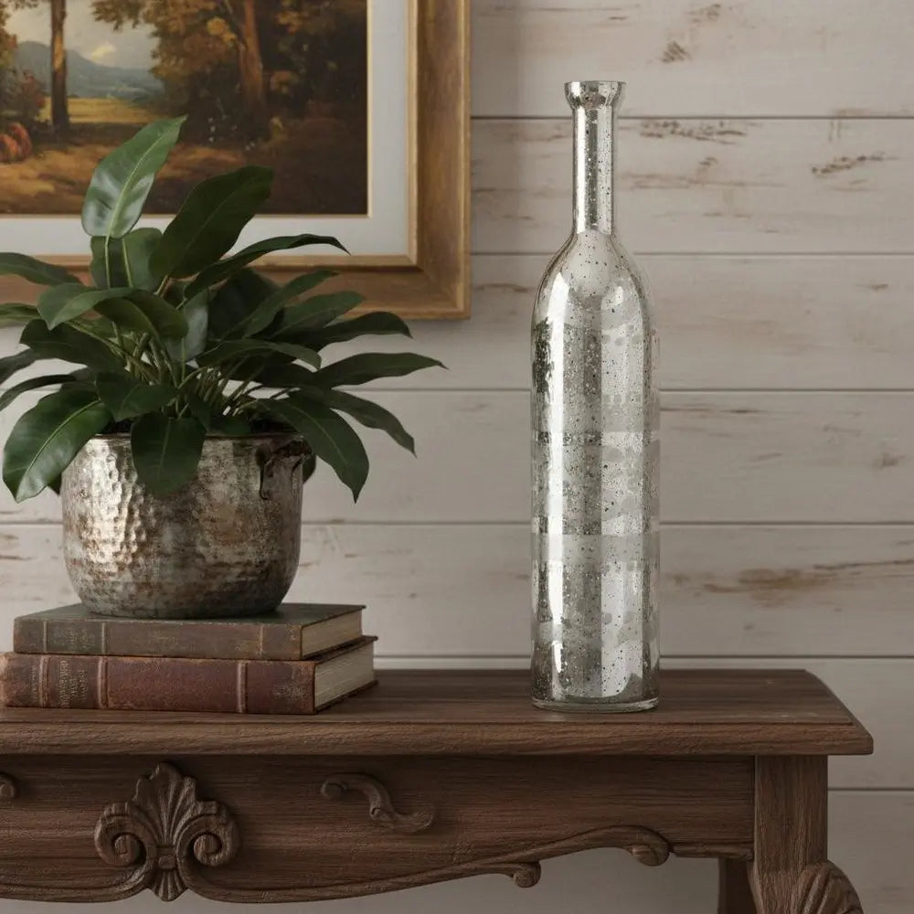 25" Silver Floral Bud Glass Table Vase - NOBLE HOME INTERIORS