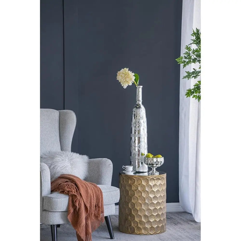 25" Silver Floral Bud Glass Table Vase - NOBLE HOME INTERIORS