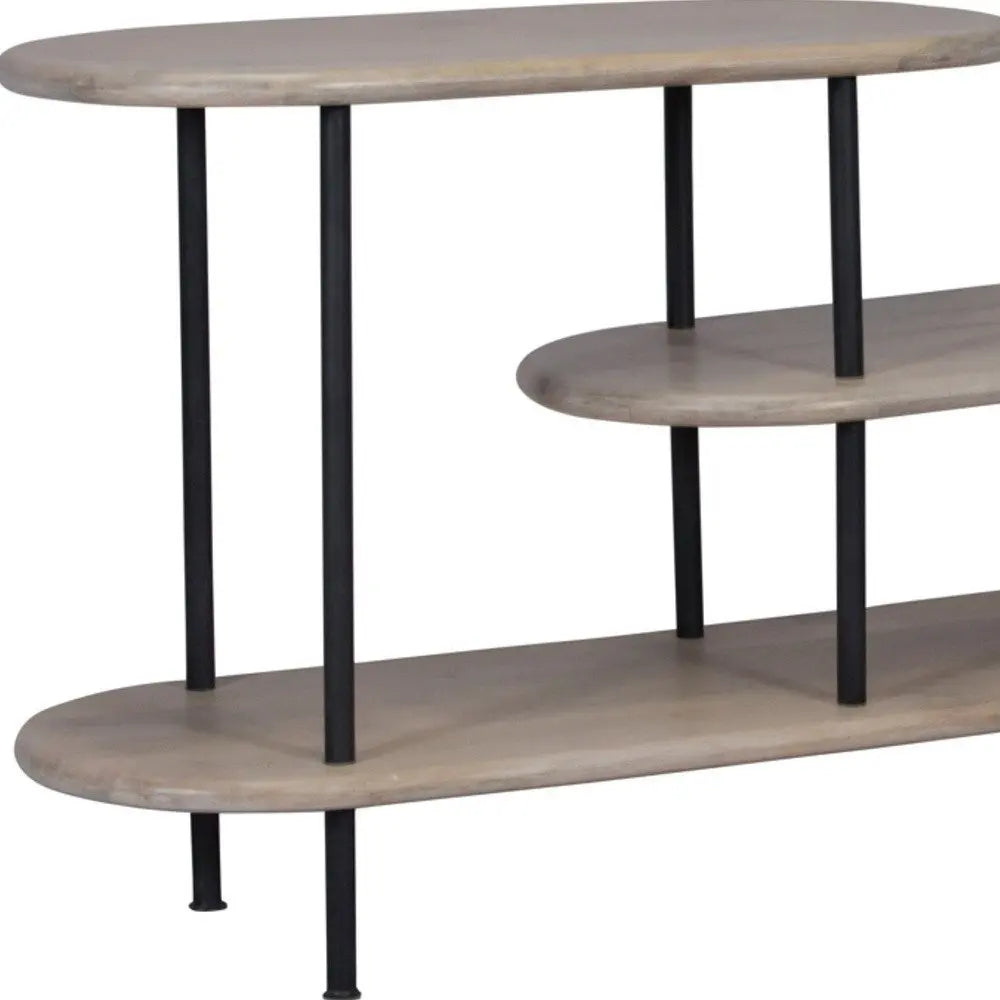 25 White And Gray Iron and Solid Wood Three Tier Bookcase - NOBLE HOME INTERIORS
