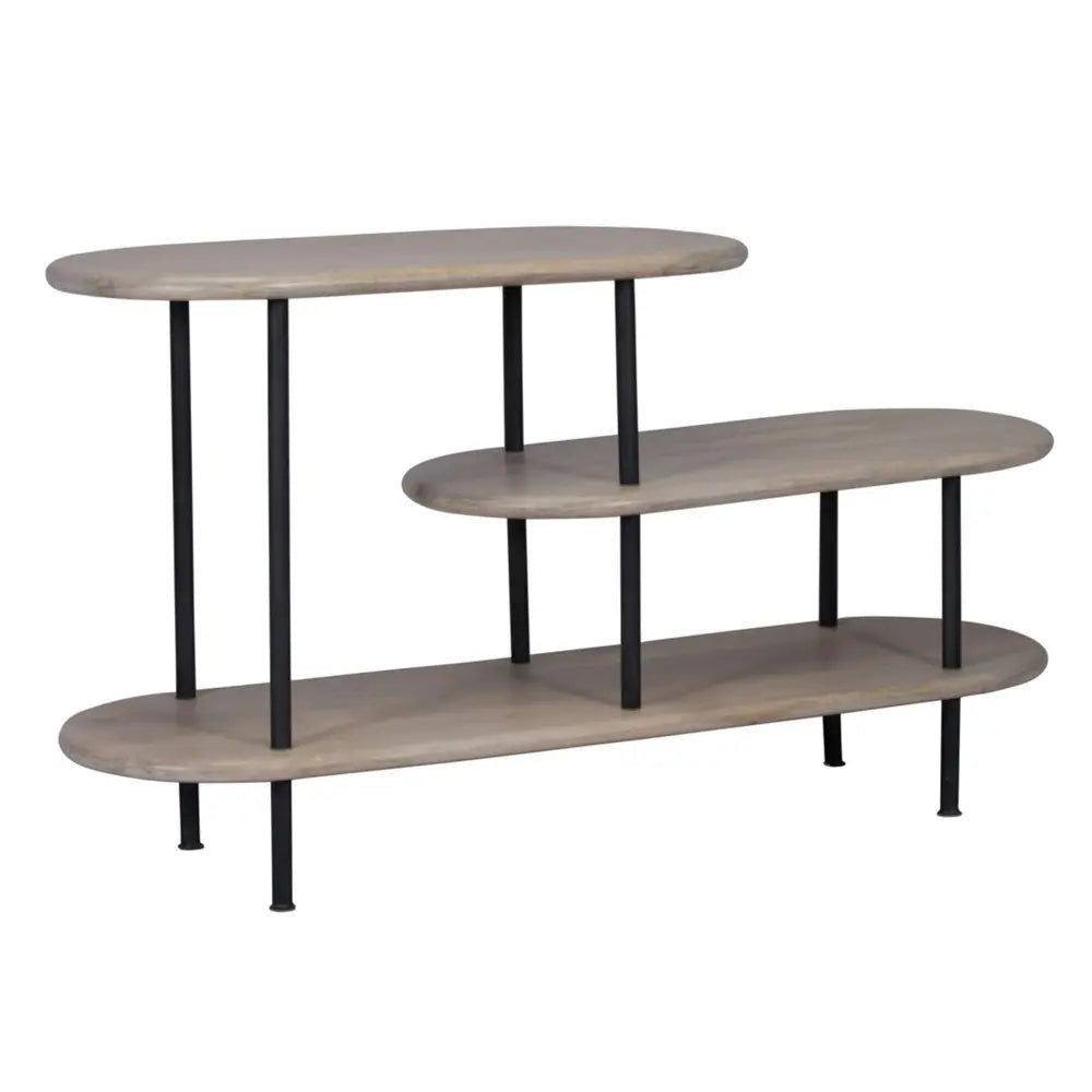 25 White And Gray Iron and Solid Wood Three Tier Bookcase - NOBLE HOME INTERIORS