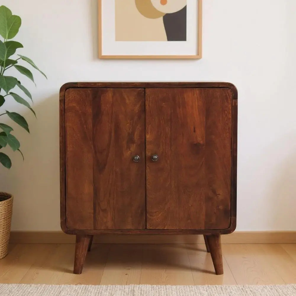 26" Brown Solid Wood Accent Cabinet With Two Doors - NOVA HOME FURNITURE