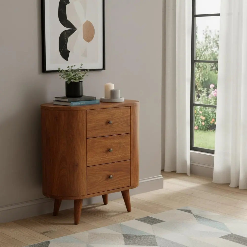 26" Chestnut Solid Wood Accent Cabinet With Two Doors And Three Drawers - NOVA HOME FURNITURE