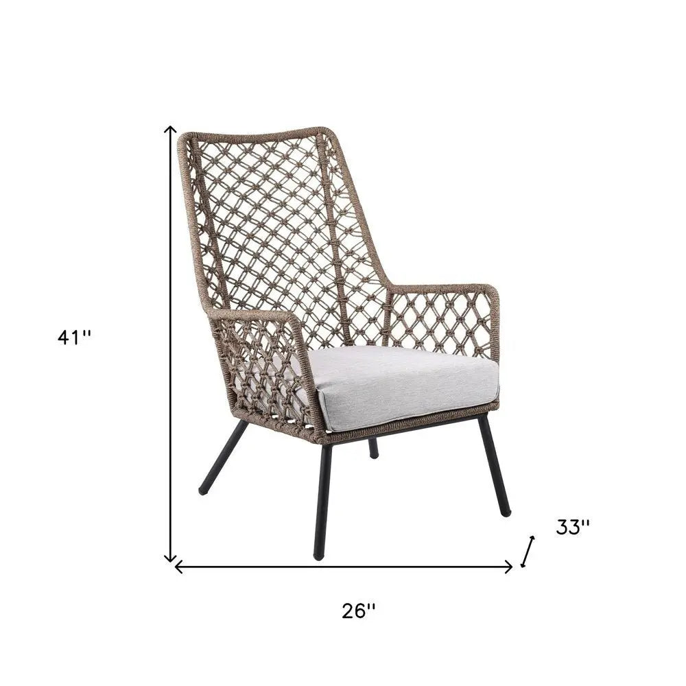 26" Gray Metal Outdoor Arm Chair with Gray Cushion - NOBLE HOME INTERIORS