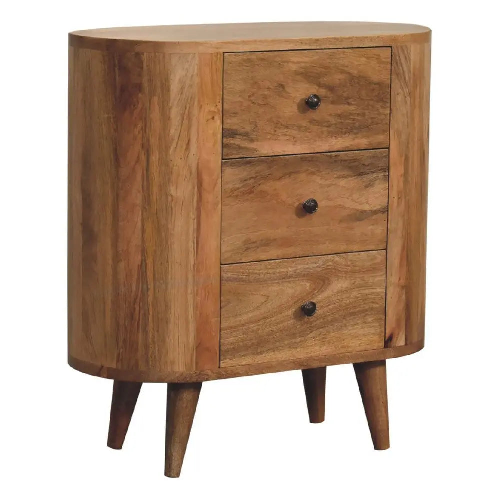 26" Oak Solid Wood Oval Accent Cabinet With Three Drawers - NOVA HOME FURNITURE