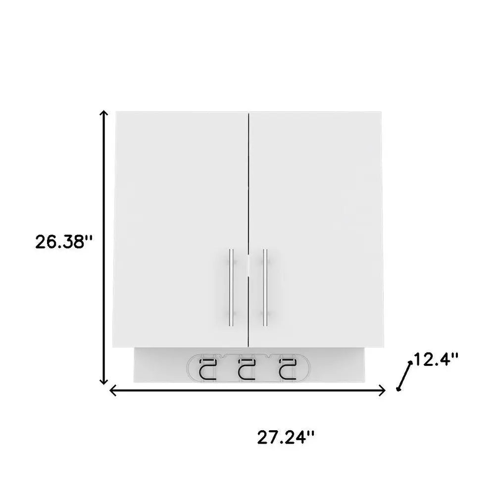 26" White Wood Wall Mounted Utlity Cabinet With Two Doors - NOVA HOME FURNITURE